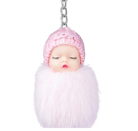 

New Gift Toy Keychain Multicolor Cute Fluff Sleeping Baby Rex Rabbit Fur Ball Key chain Ladies Bag Ornament Keyring, Picture