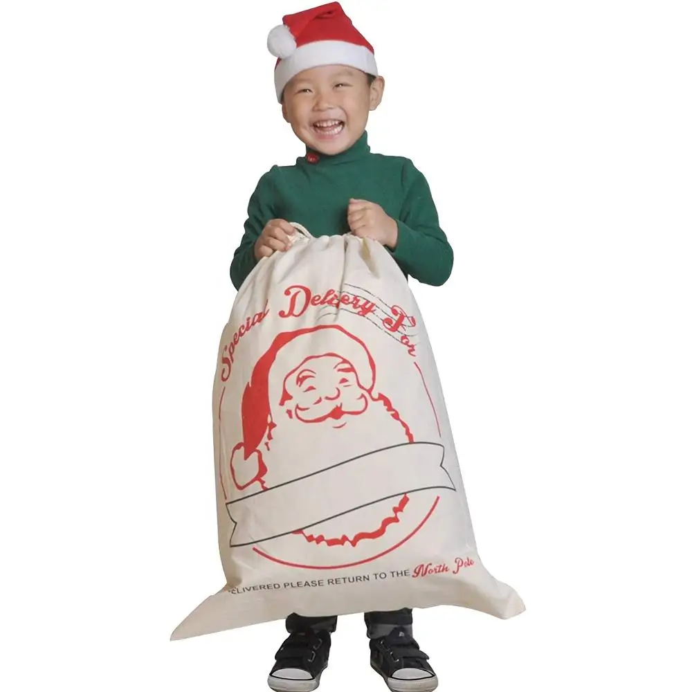 

Sopurrrdy Kids Santa Sacks Canvas Bags with Drawstring Christmas Bag Large Santa Bags, Cotton natural color,dyeing color