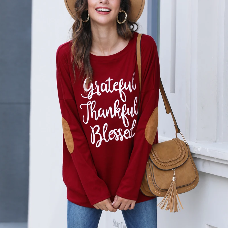 
New European And American Spring And Autumn Letter Printed T-shirt With Long Sleeve Patch Collage 