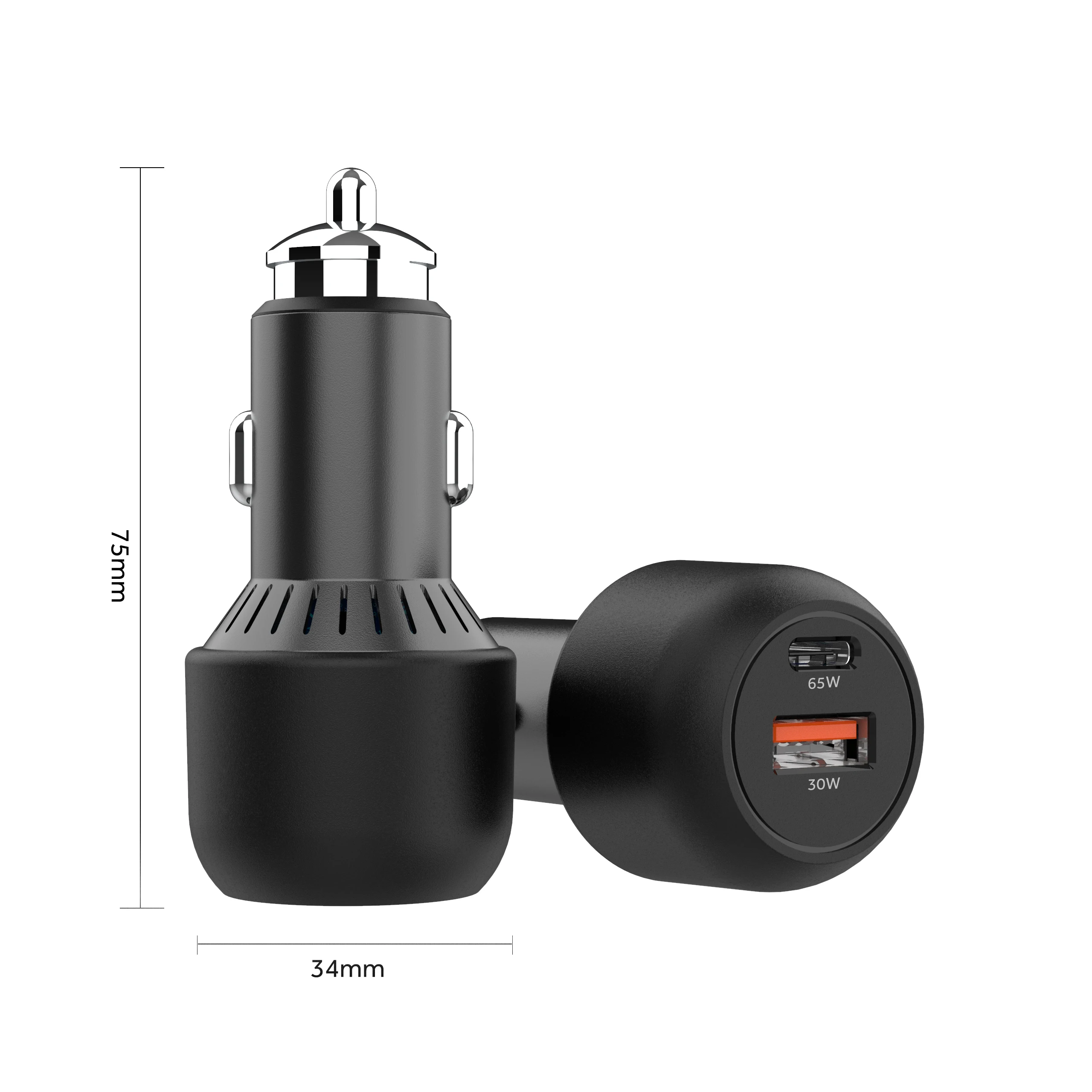 

IBD Shenzhen Guangdong Factory PPS Aluminum Alloy QC3.0 30W+ PD 65W Total 95W Car Phone Charger With Cooling holes