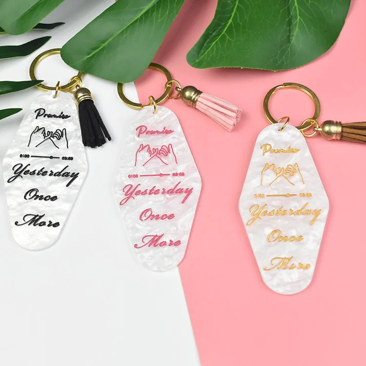 

Jachon Acrylic charms With Custom Logo Motel Key Ring Initial Key Tag Unique Hotel Motel Keychain diy key chain pendant