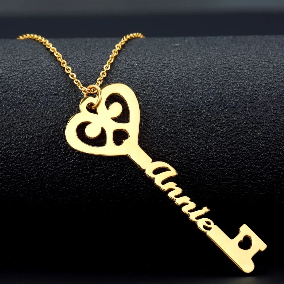 

Dropshipping 2019 Fashion Stainless Steel Jewelry Personalized Gold Plated Key DIY Names Necklace, 3 options