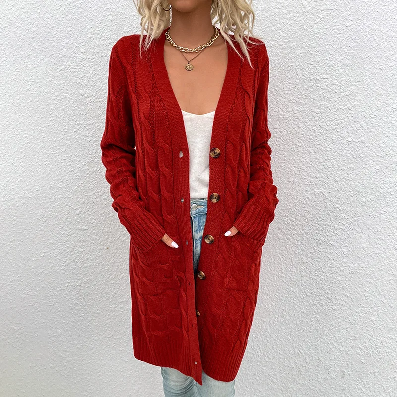 

2021 fashion fall autumn winter knitted hooded long coat jacket ladies cardigan women's sweaters, 8 colors