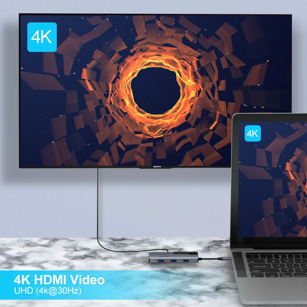 
Raycue OEM/ODM 6 in 1 USB Type C Hub with PD Charging 4K HD-Ml RJ45 Adapter 