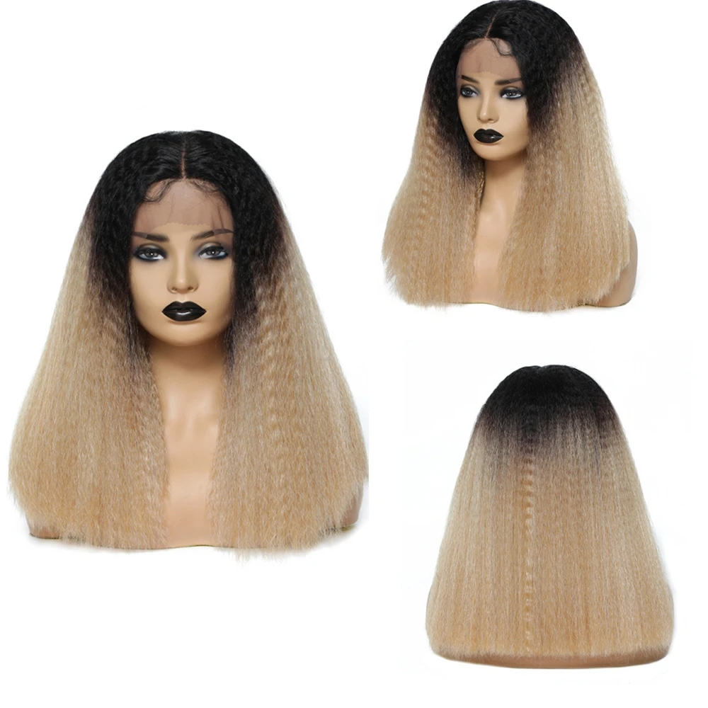 

X-TRESS Synthetic Lace Front Wigs for Black Women Medium Kinky Straight Middle Part Lace Wig with Baby Hair