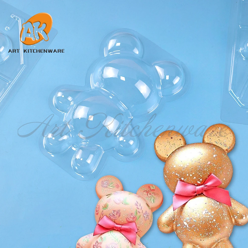 

AK Custom 3pcs Bear Shape Clear Food Grade Plastic PET Chocolate Cake Molds 3D Mousse Mould Pastry Baking Tools POM-08