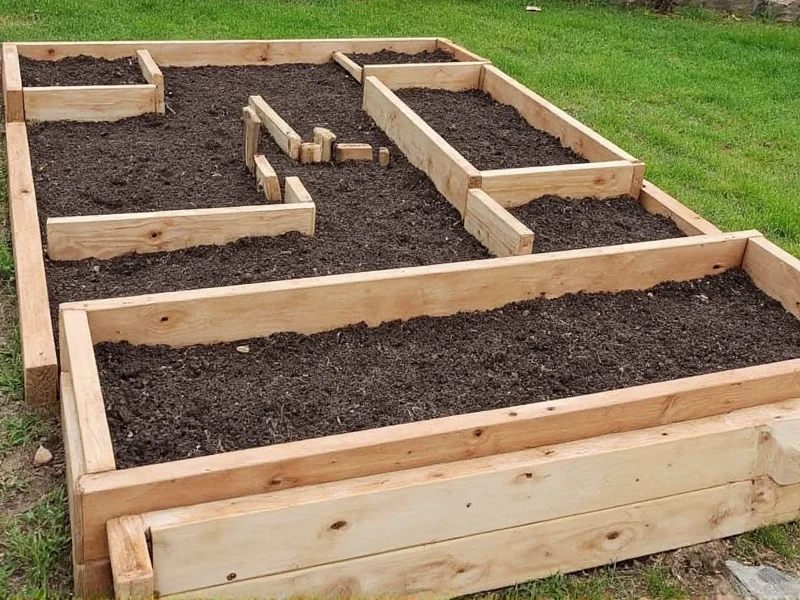 Step-by-step construction of cedar garden bed with soil layers