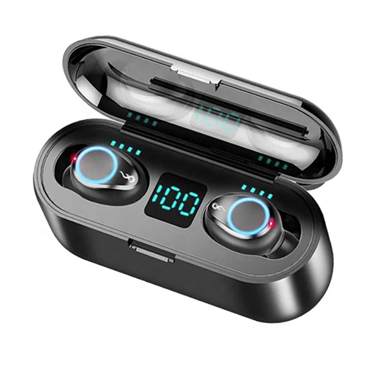 

Hot Selling Waterproof Ipx7 Auriculares Wireless Headphone Earphone 2 In 1 In Ear Oordopjes Tws F9 Earbuds With Mobile Powerbank, Black
