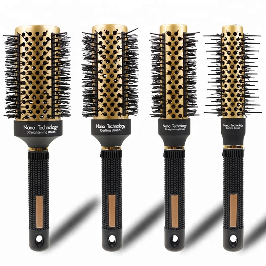 

New Arrival Gold Ceramic High-resistant Dry Barrel Round Hair Brush