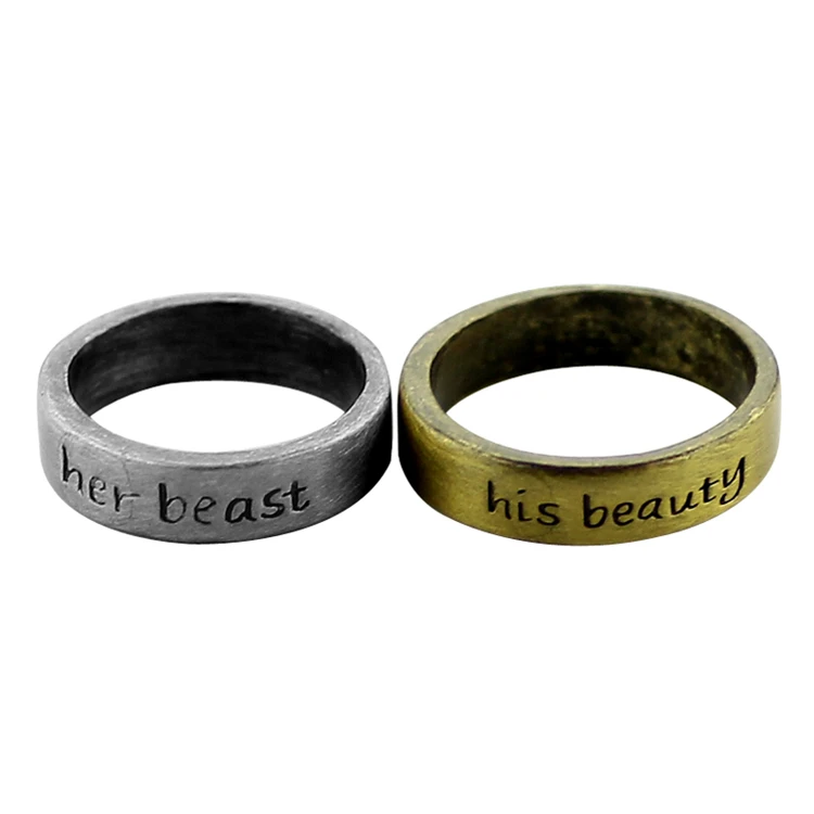 

2021 Explosive Fashion Her Beast His Beauty Custom Couple Ring Beauty and Beast Ring Wholesale Lover Gifts