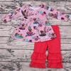 Children's Girls Baby Clothing Set Children's Clothing Set Autumn Dog Reading Pattern Clothes + Red Horn Pants Baby Clothing