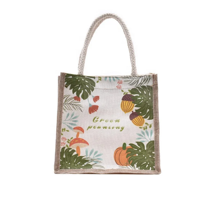 

2022 new simple literary hand carry shoulder phone bag linen tote bag with zipper