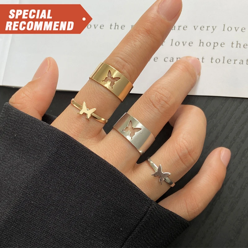 

High Quality Fashion Adjustable Butterfly Ring Set For Lover Women Men Romantic Hollow Animal Wedding Couple Rings