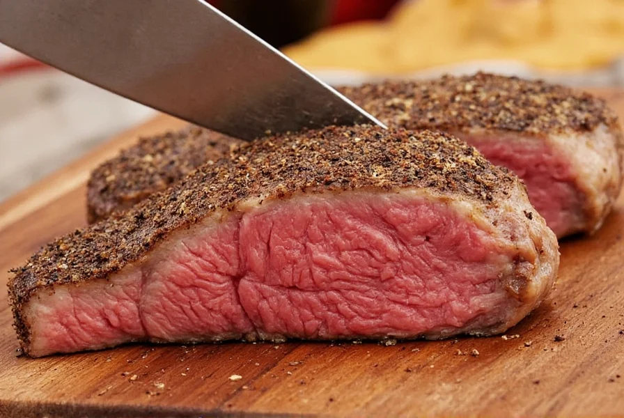 Steak searing on a hot pan
