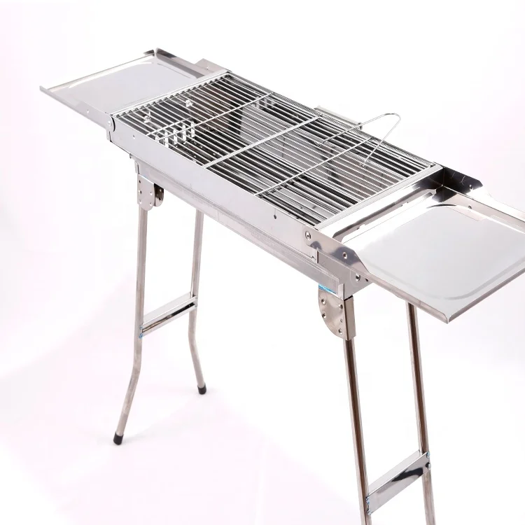 

Outdoor 73cm*30cm*70cm Cooking Portable Stainless Steel Folding Charcoal Barbeque Bbq Grills, Sliver