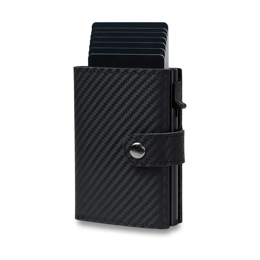 

credit card holder rfid blocking genuine leather minimalist wallet fashion with coin pocket on the back side