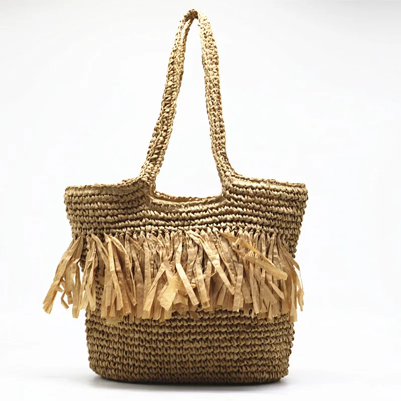 

OEM casual fashion custom straw bag large capacity simply tote tassel handbag, Customizable