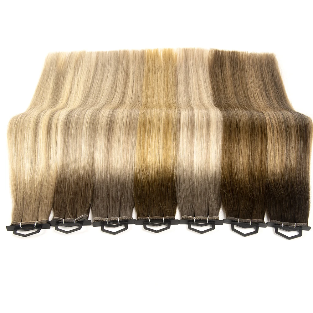 

double drawn cuticle aligned remy virgin russian Indian chinese hair 12a 10a grade 60gram flat weft hair extensions