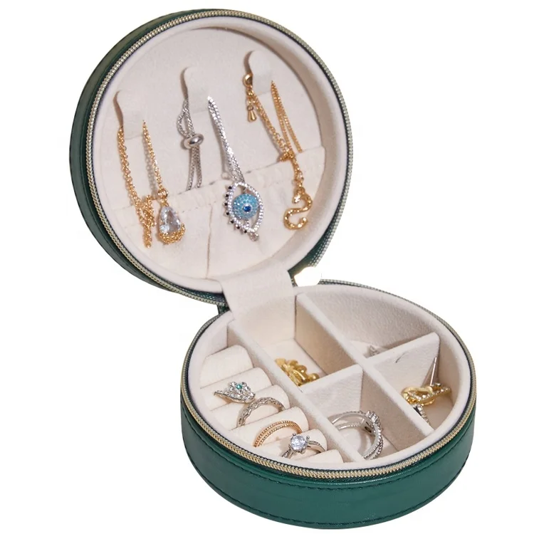 

Custom Rings Earring Bracelet Necklace Luxury Leather Portable Round Jewelry Box