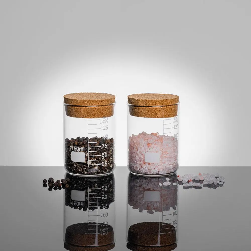 

Handmade Glass Beaker  Storage Jars with Cork Lid, Clear