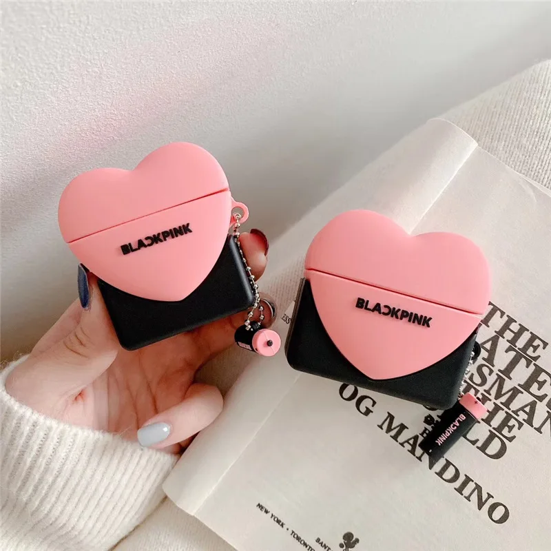 

Silicone Case for Airpods 1 2 Pro Full Protecting Cover for Cute 3D Pink Lipstick Wireless Headphone Earphone Accessories Black