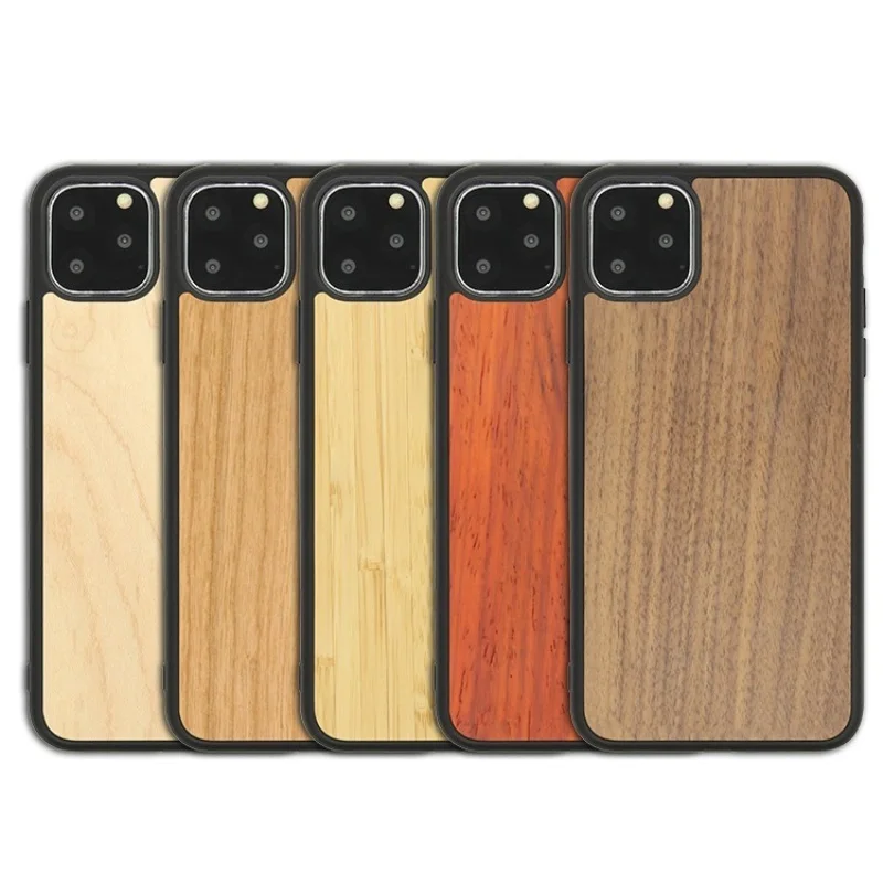 Custom Eco Friendly Blank Bamboo Genuine Wood Wooden Tpu Cellphone Back Cover Cell Mobile Phone Case For Iphone 11 series