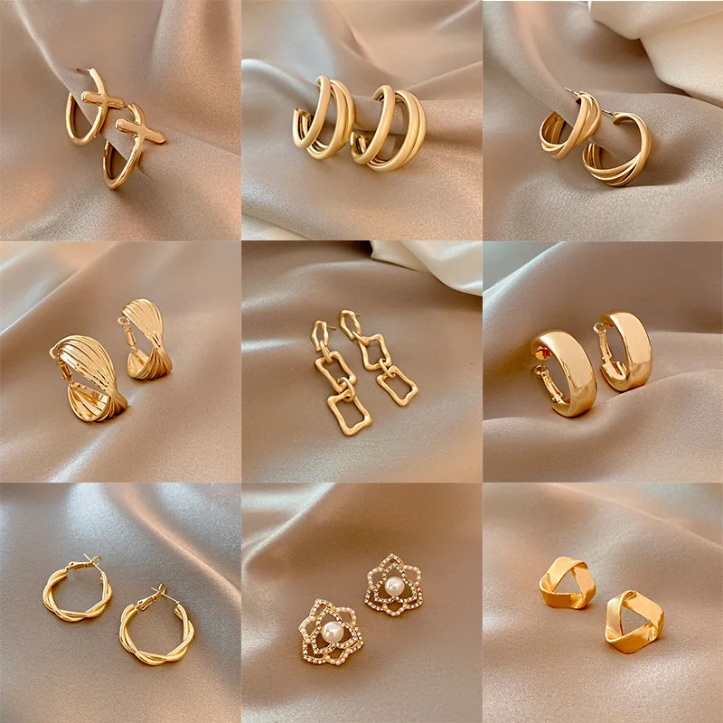 

European and American fashion retro metal earrings women geometric simple earrings temperament jewelry