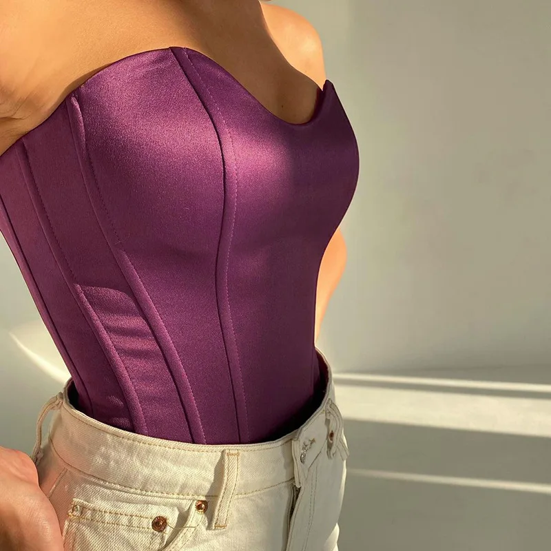 

2021 Sexy Women Tube Tops Solid Sleeveless Slim Skinny Corset Cropped Top 2021 Summer Casual Elegant Female Strapless Vest, Blue white blace purple