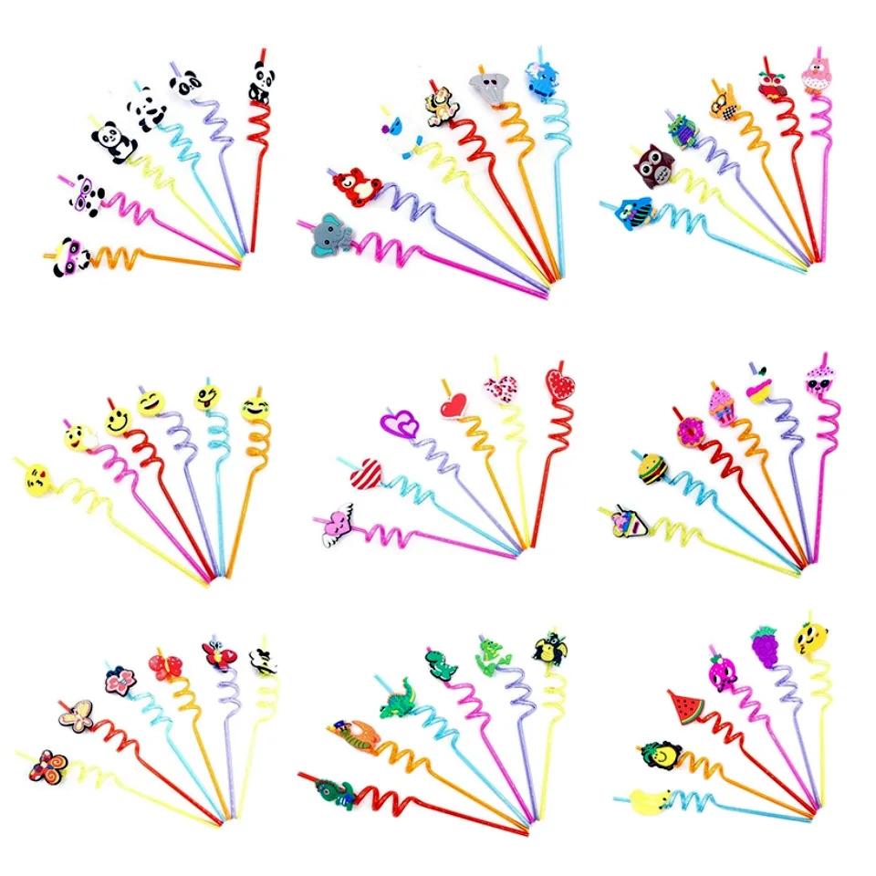 

Children's cartoon plastic straw toy PVC bar party straw
