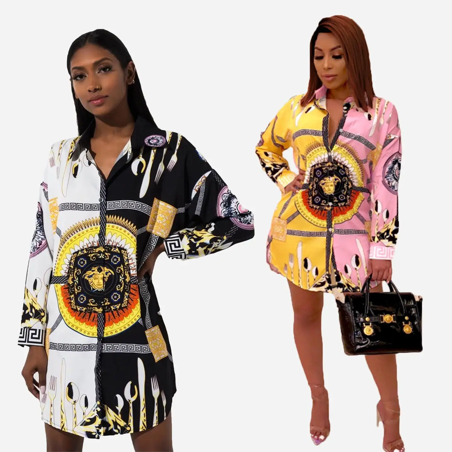 

Fashion Digital Printed Loose Long Sleeve Shirts Women Casual T Shirt