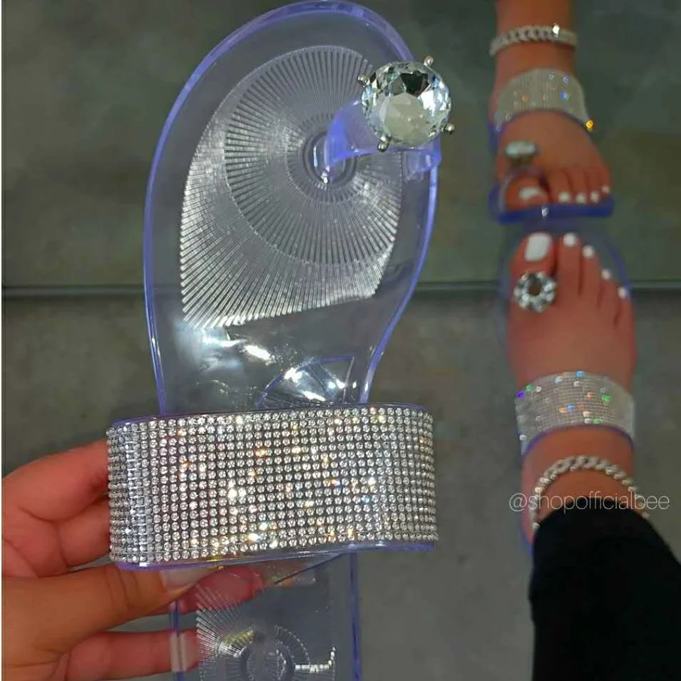 

Woman Rhinestone Sandals Casual House Shoes Wholesale New Fashion Ladies Slide Footwear Women Diamond Flat Sandals Slippers