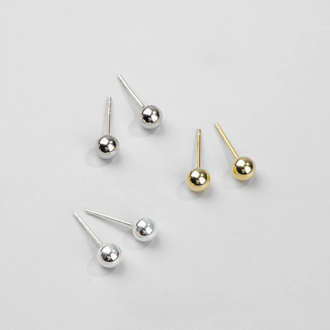 

Pure Silver Cheap Jewelry Anti Allergic Cute Earring Multi Size Ball Beads Initial Stud Earrings For Girls