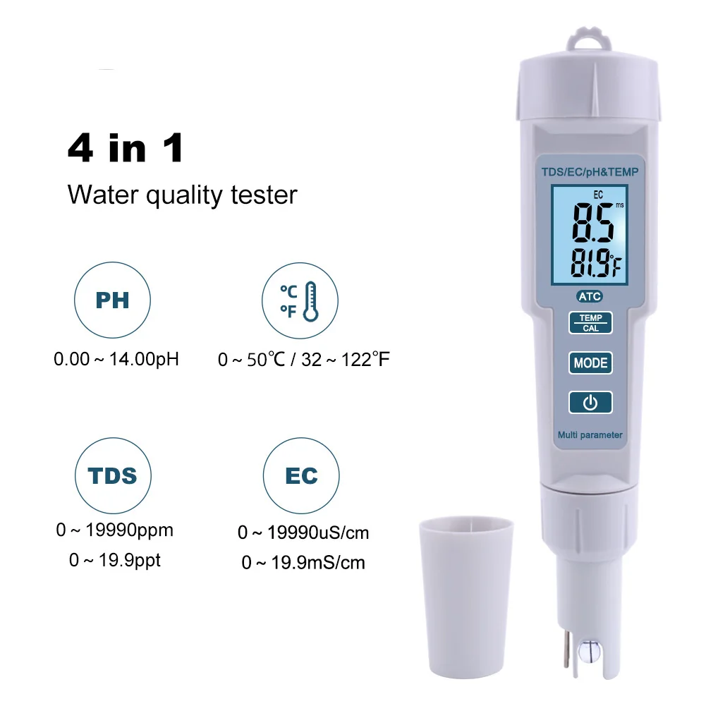 PH Meter / Tds / Ec / Digital Temperature Meter Water Quality Monitor Tester for Swimming Pools Drinking Water test