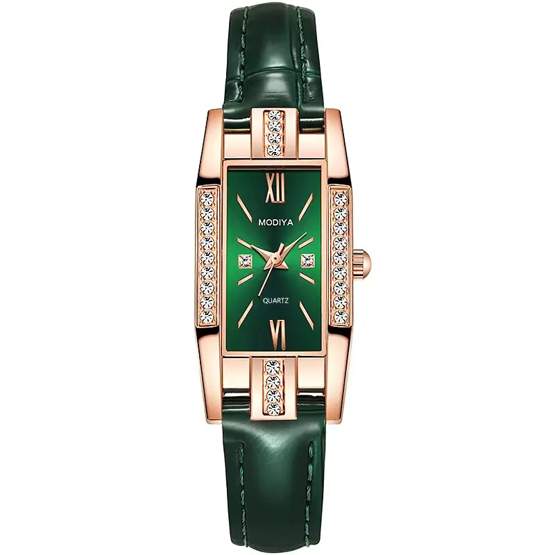 

Factory waterproof Luxury Watches Women Square Rose Gold Wrist Watches Green Leather Fashion Watches Female Ladies Quartz Clock