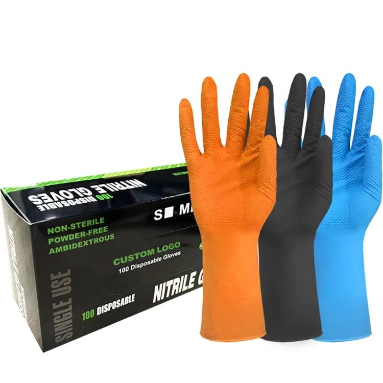 

10 mil 12 mil industry truck auto repair 12 inch diamond texture grip food service mechanic cleaning pure nitrile glove gloves