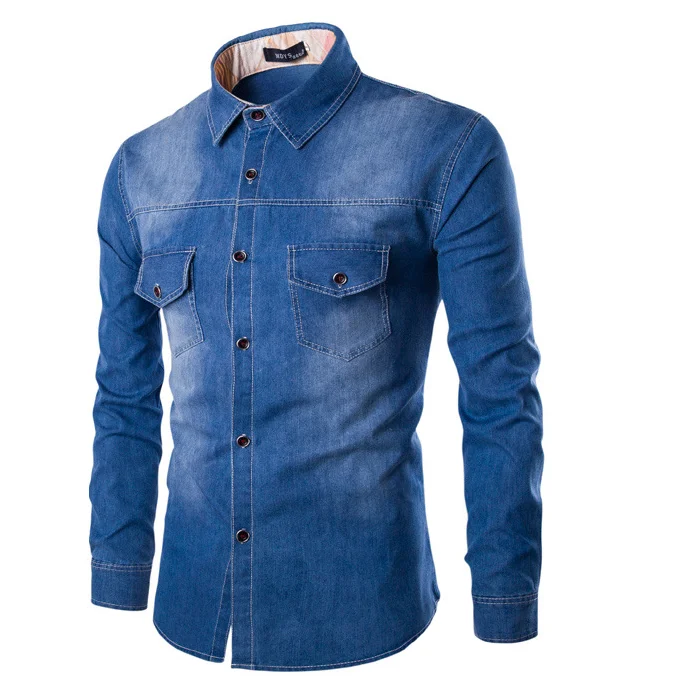 

Fashion Mens Denim Shirt Long Sleeve Plus Size Cotton Jeans Cardigan Casual Slim Fit Shirts Men Two-pocket Tops Clothing M-6XL