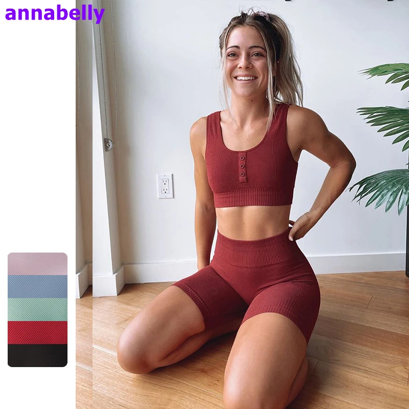 

Gym Fitness Set tiktok hot sell fabletics Solid color High Quality Crop Top Short Set Womens Workout ClothesYoga Sets
