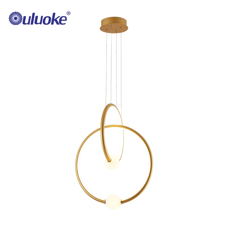 Contemporary Golden 2 Ring Circular LED Hanging Light Round Pendant Chandelier Lamp