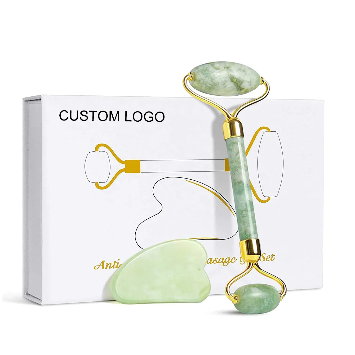 

Skin Massager Massage Natural Gau Sha Custom Facial Green For Face Gua Sha Set Jade Roller, Green/custom