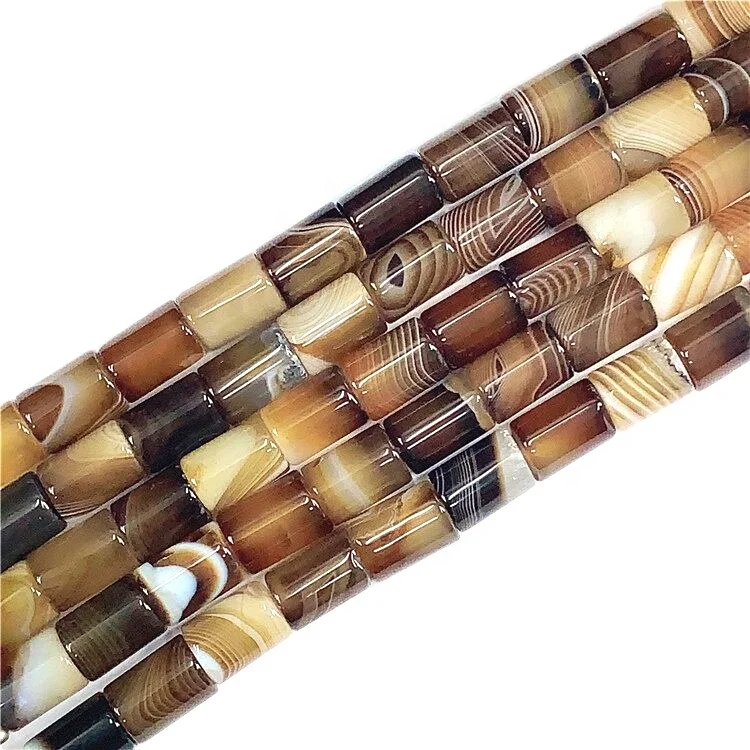 

Hot Selling Cylinder Shape Brown Agate Stone Natural Banded Brown Agate Tube Beads, 100% natural color