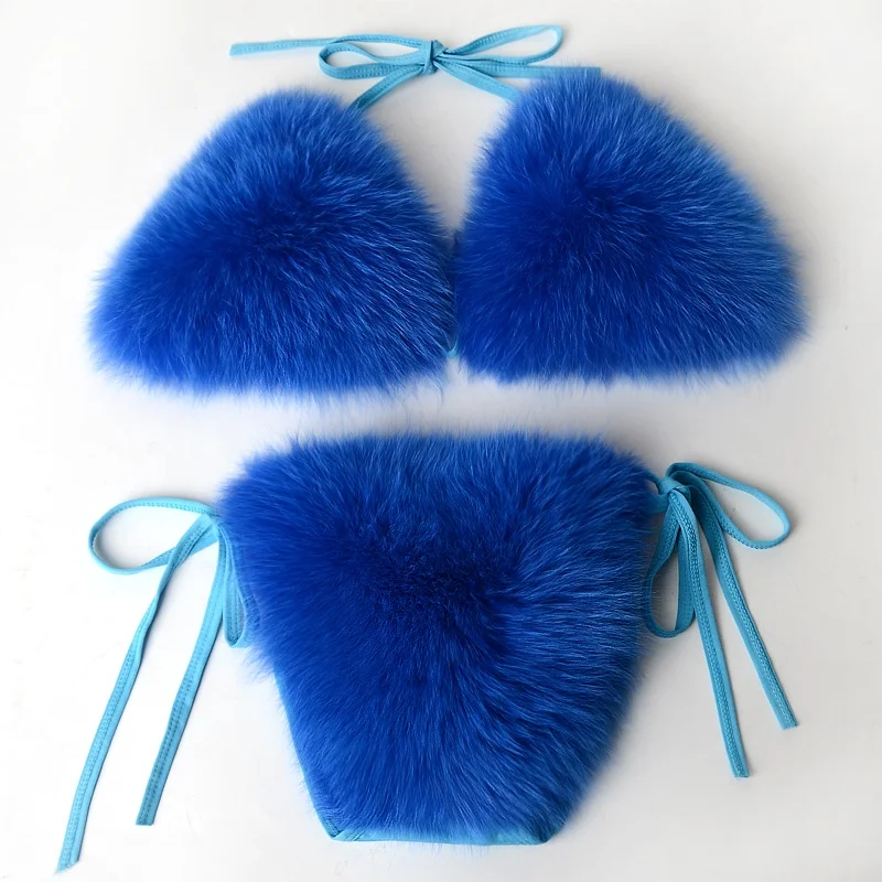 

Real Fox Fur Swimwear Bikini For Women Sexy Bikini Swimsuit Set Adjustable Raccoon Fur Bra Cute Girls Bikini Swimwear, Black, white, red, orange, etc