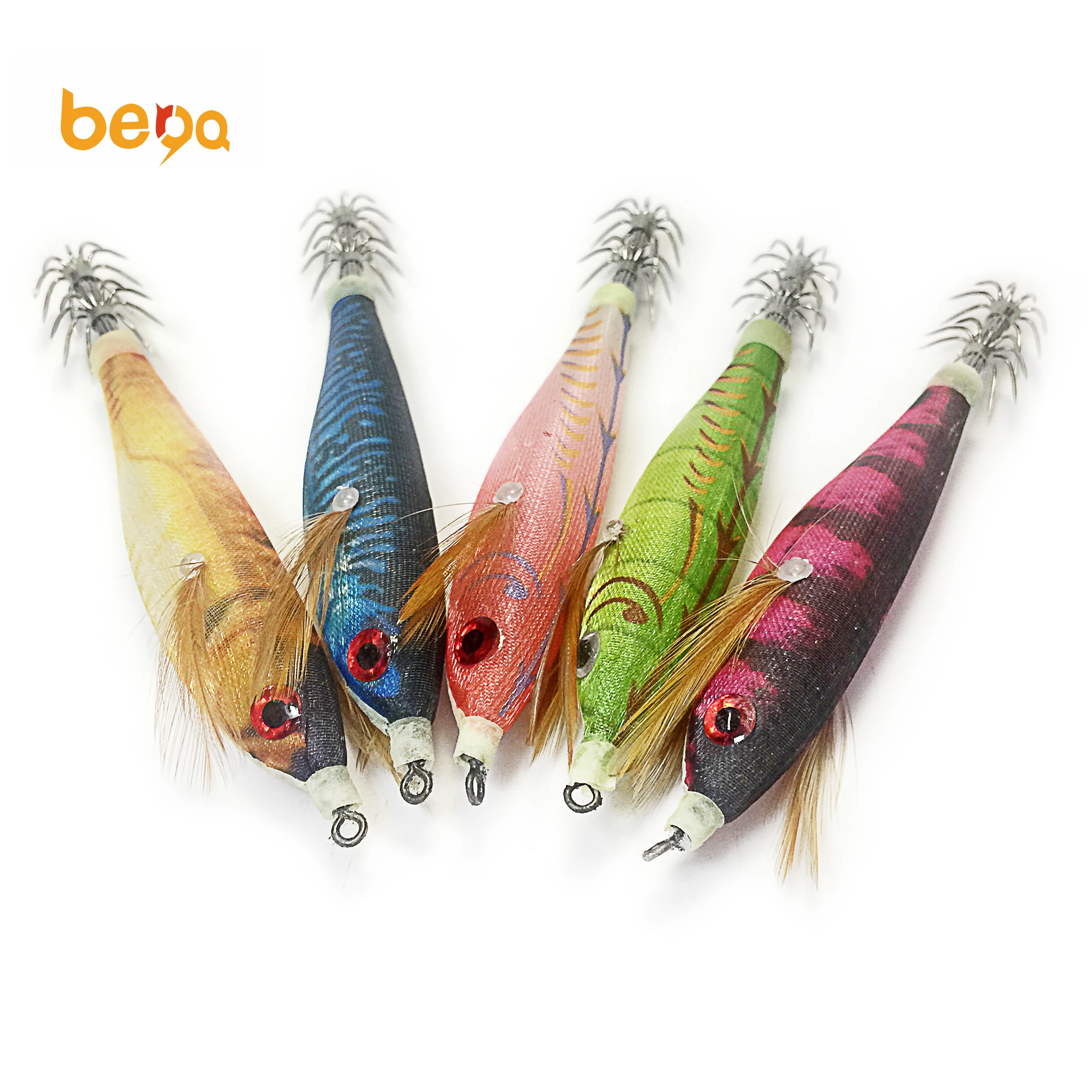 

Wholesale /10g Luminous Wooden Shrimp Squid Hook Fishing Lure Squid Jig, Pink/red/orange/golden ,customizable