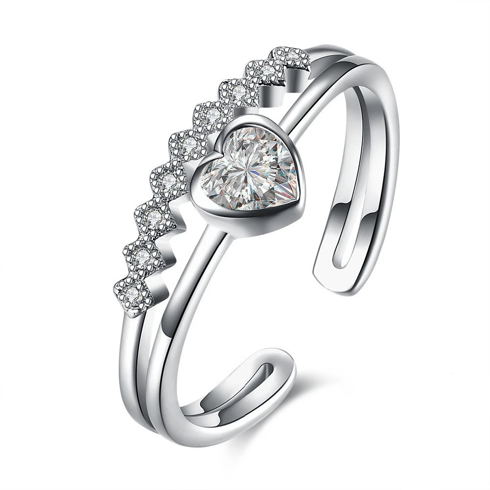 100% real 925 sterling silver open size cubic zirconia love design ladies rings