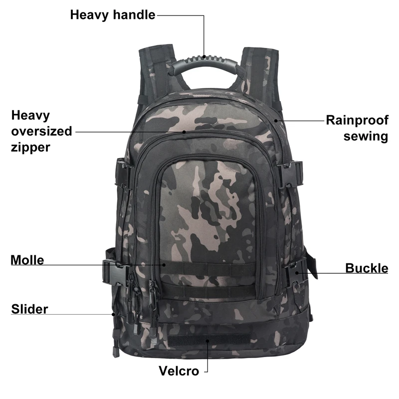 

Mochila tactica Expandable Backpack 39L-64L Large Military 3 Days Tactical Outdoor Hiking Bag with U.S Warehouse DDP, Black multicamo