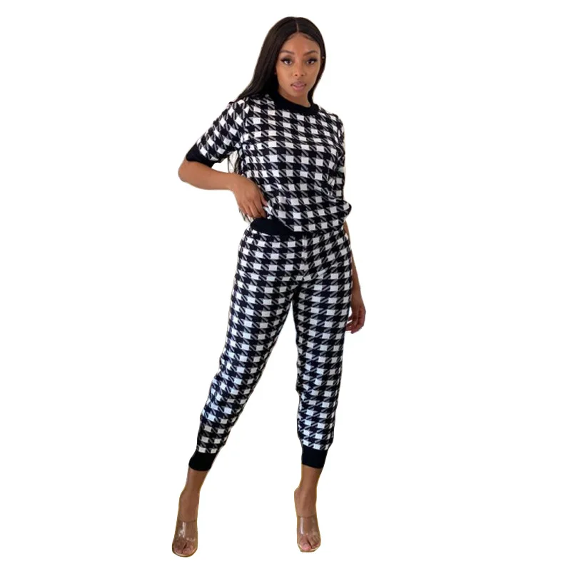

Fashion Checkerboard winter Casual Dresses two pieces  women clothing