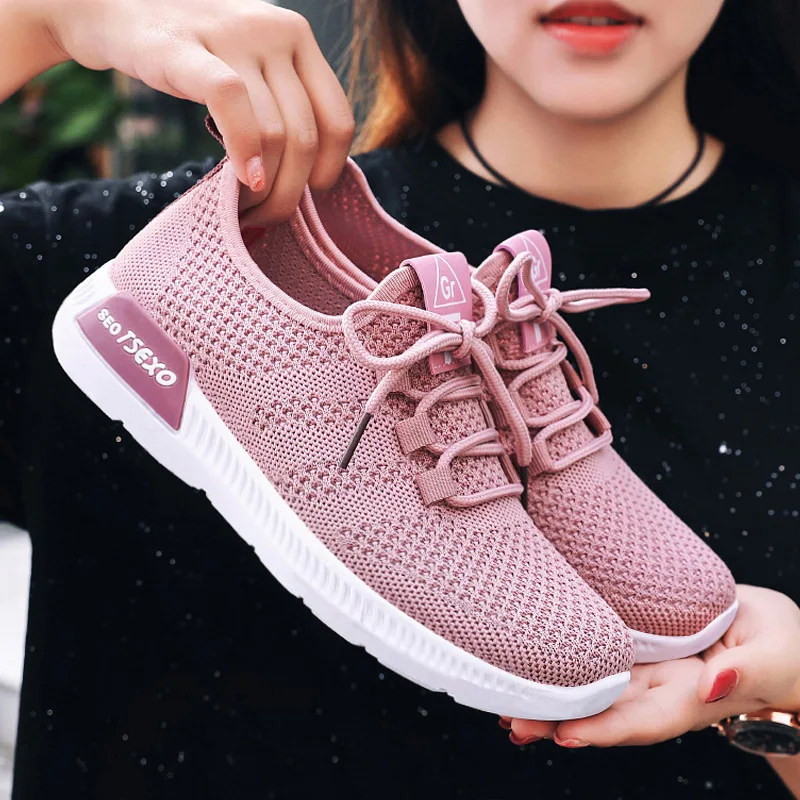 

Fashion Soft walking shoes comfortable gym running footwear mesh upper ladies large size casual shoes women