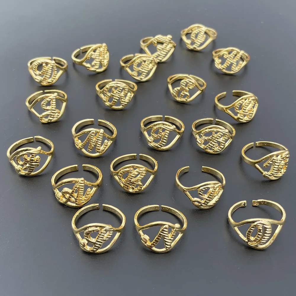 Qiuhan ODM Hip Hop Personalized Adjustable Letter Rings Womens Jewelry Women's CLASSIC Zircon Copper Gold Silver Rose Gold 1 Pcs