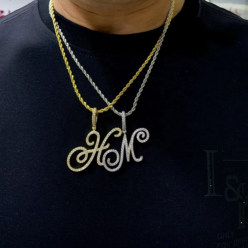 

Fashion Hip Hop Jewelry Custom Name cursive Letter Initial Pendant Tennis chain Necklace, Picture
