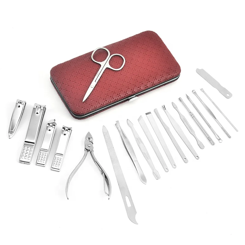 

19pcs Professional Nail Clippers Kit Pedicure Tools Kit Women Grooming Kit Manicure Set for Travel and Home red suit