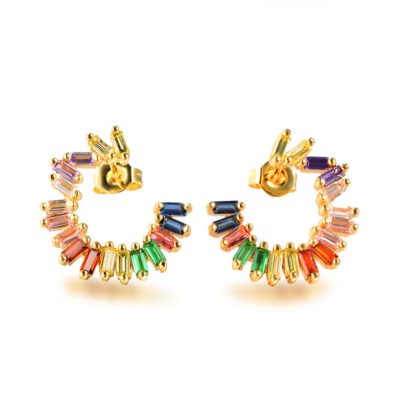 BAOYAN Fashion Gold Plated Colorful Crystal Geometric Bridal Earrings